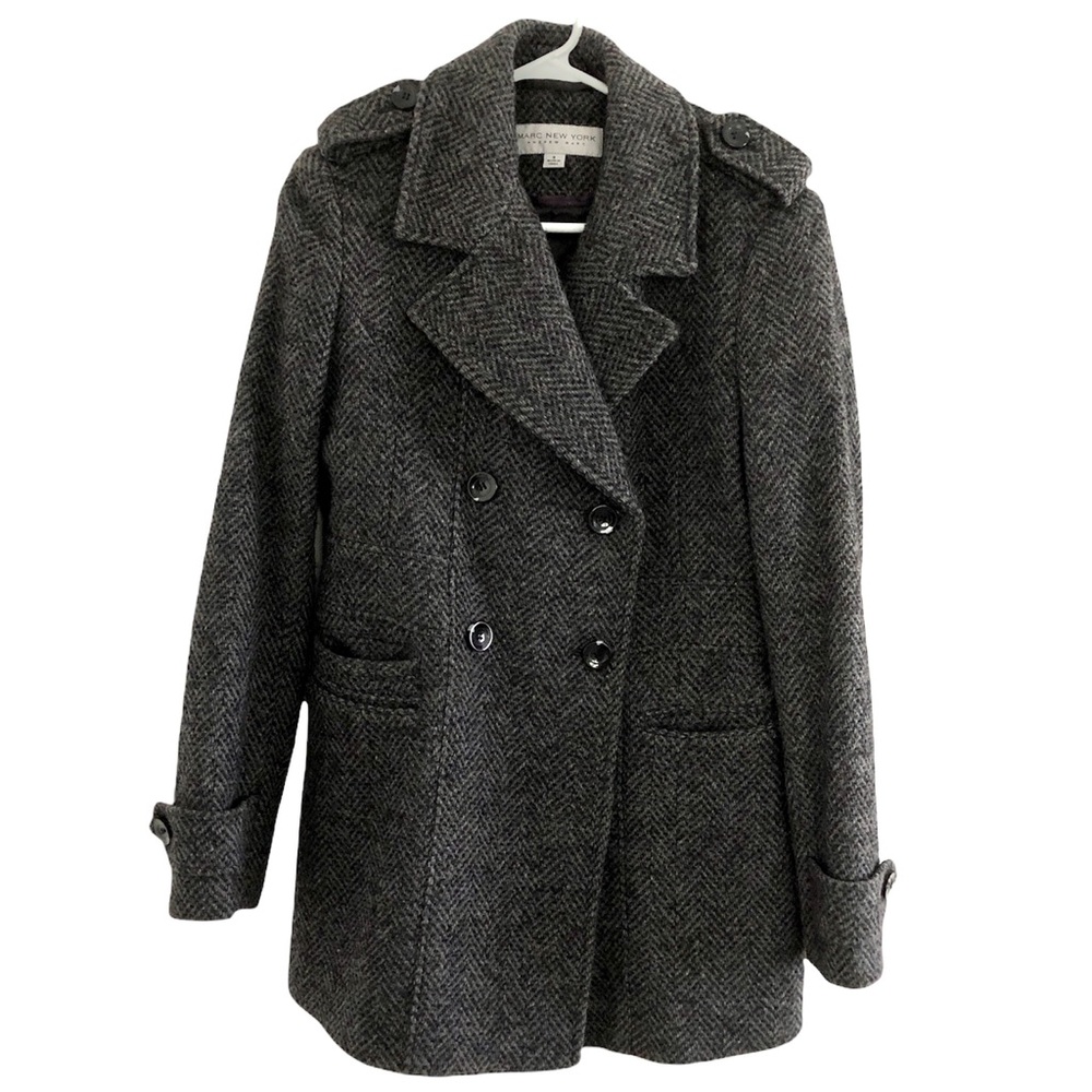 Marc New York Women Grey and Black Pattern Coat, Size 8
